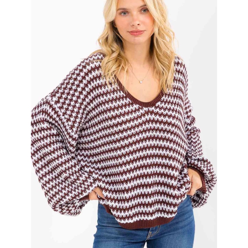 Miracle Oversized Balloon Sleeve V-Neck Sweater